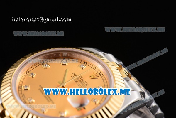 Rolex Datejust II Asia 2813 Automatic Two Tone Case/Bracelet with Yellow Gold Dial and Diamonds Markers (BP) - Click Image to Close